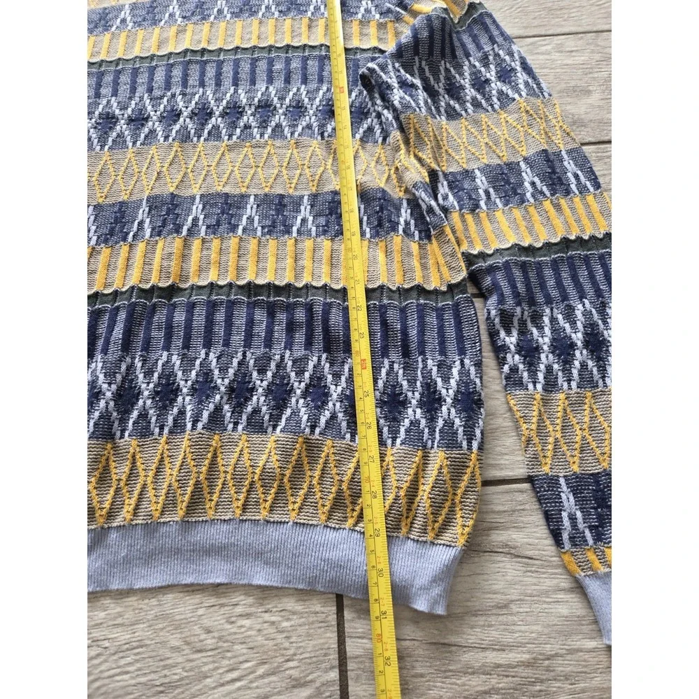 ASOS Mens XL Geometric Knit Sweater Blue Mustard Cotton Grandpa Y2K Streetwear